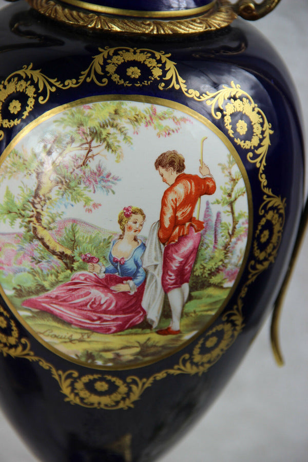 PAIR large French limoges porcelain victorian romantic scene Vases