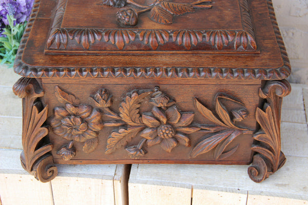 XL antique german Black forest wood carved floral Box