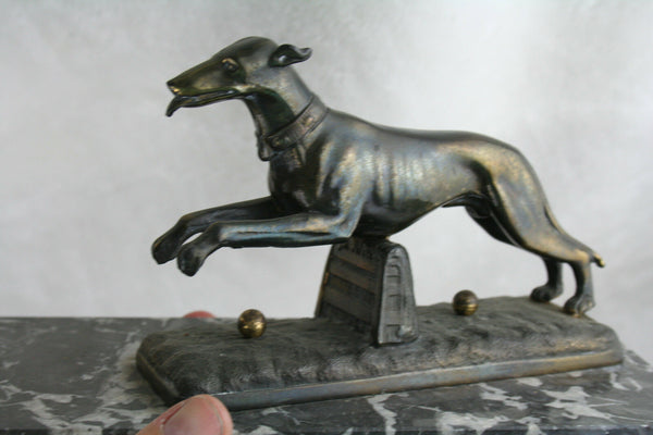ART DECO 1930 greyhound whippet bronze patina copper lamp marble base