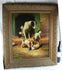 Gorgeous Flemish school Oil panel painting Dog with puppies playing signed 1930