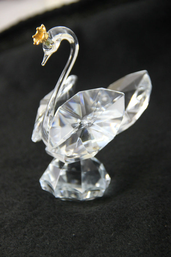 Crystal glass large swan gold crown figurine