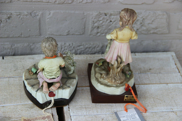 gianni visentin capodimonte marked pair figurine statue boy girl with dog marked