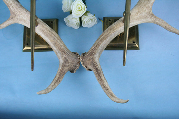 PAIR vintage Antler SCONCES wall lights hunting hunter cabin woods