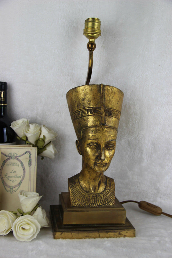 Vintage 70s Cast resin gold gilt Egypt pharao table lamp