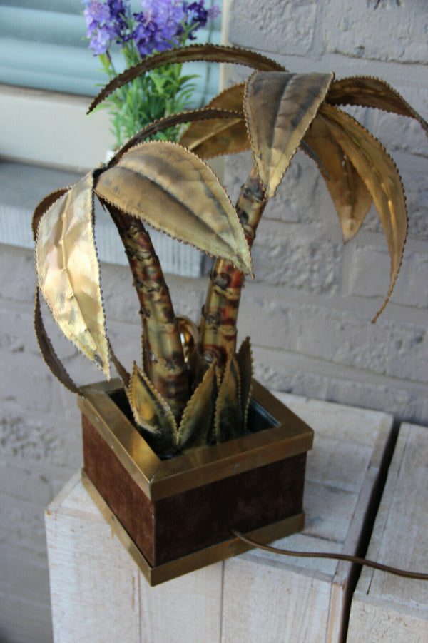 Exclusive MAISON JANSEN Brass Palm tree table lamp Velvet Hollywood regency n1