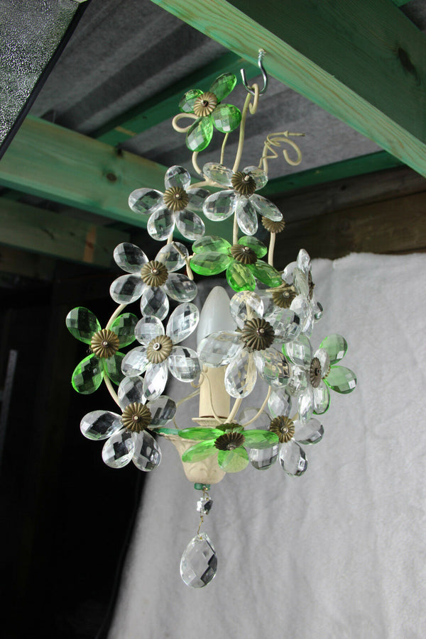 PAIR French Daisy flower green glass wall lights sconces attr maison bagues 1960
