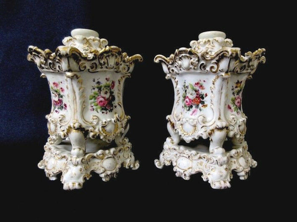 PAIR antique French vieux paris porcelain potpourri Vases attr jacob petit