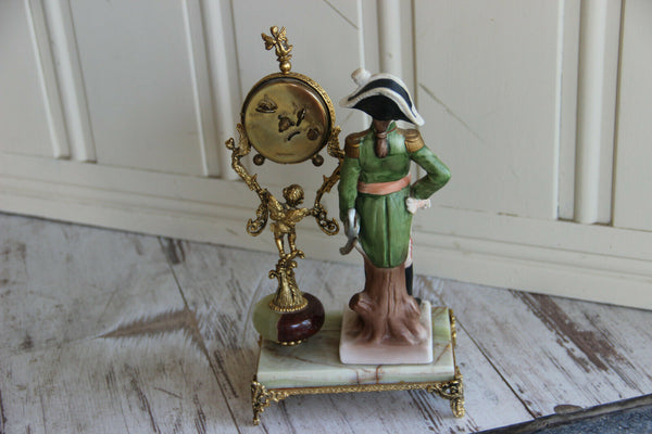 Vintage Napoleon officer soldier porcelain figurine clock putti caryatids onyx