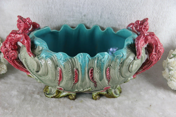 Art nouveau caryatid winged lady French faience barbotine planter jardiniere