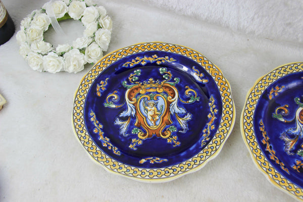 French vintage GIEN porcelain marked Plates  Putti faun mythological