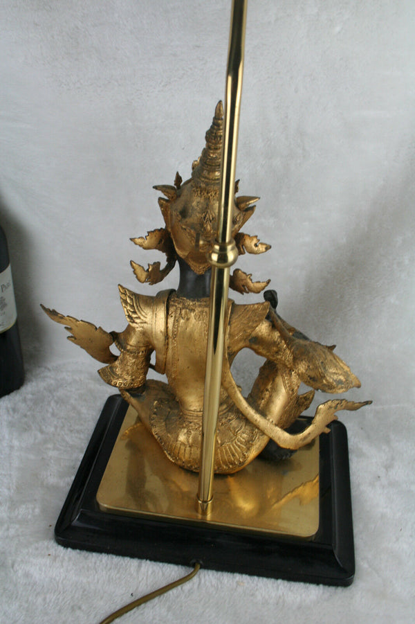 Mid century Bronze buddha Table lamp Modernist France 1970's
