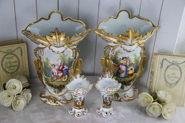 Stunning set Antique Vieux old paris porcelain Vases victorian lady portrait