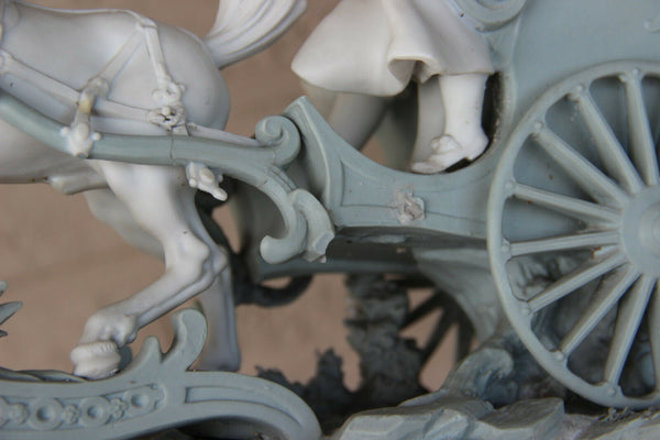 Gorgeous German Large bisque porcelain Romantic group carriage horses marked