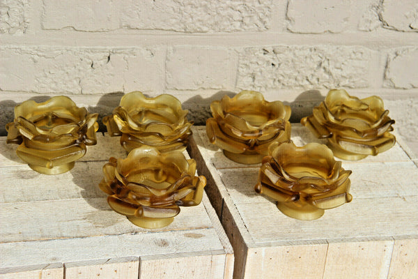 Set 6 antique French glass paste amber  tulip replacement shades chandelier