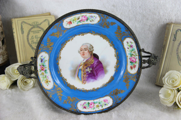 Antique 19th French SEVRES porcelain coupe centerpiece portrait louis XVI