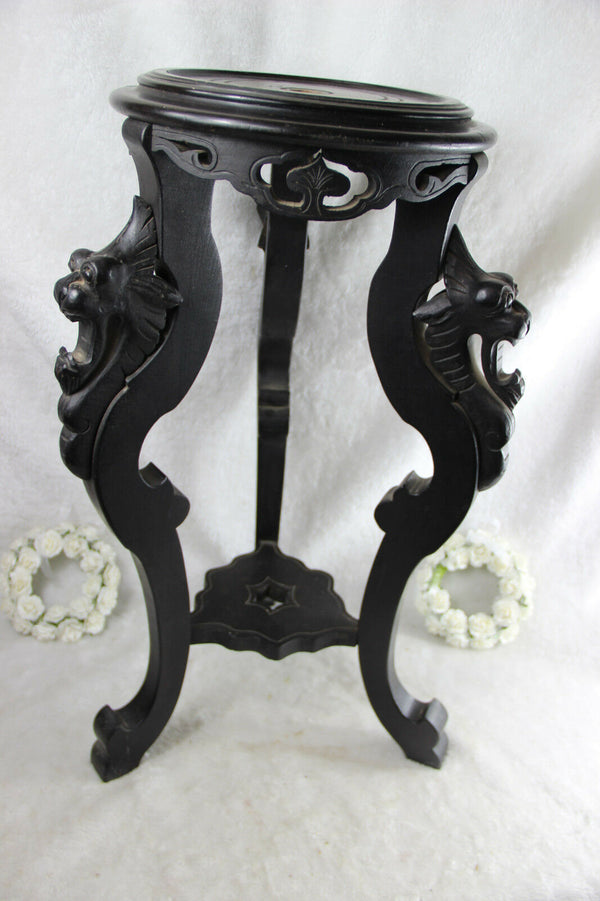 French Pedestal plant stand wood carved black gothic chimaera dragons tripod