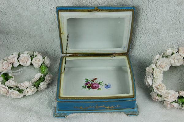 French Blue lidded Box landscape in sevres porcelain