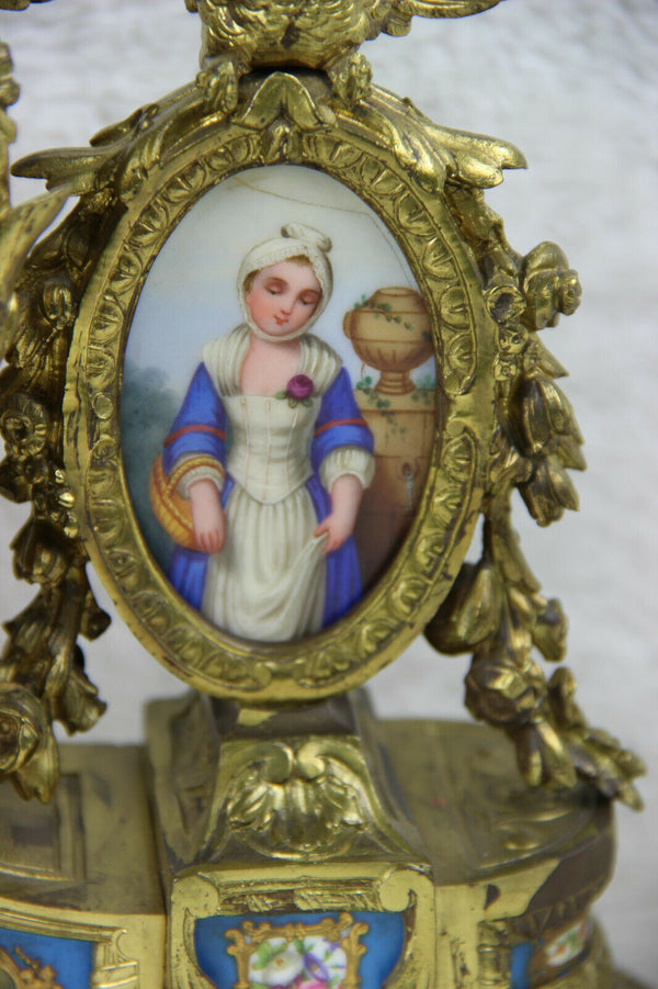 Antique 1850 SEVRES porcelain portrait medaillon lady birds clock