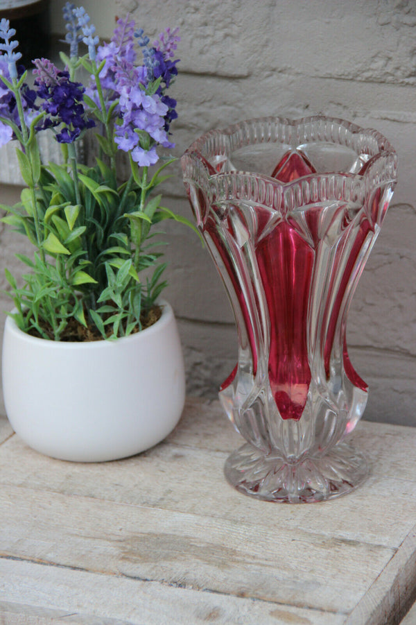 Bohemia Czech ruby red crystal glass cut Vase