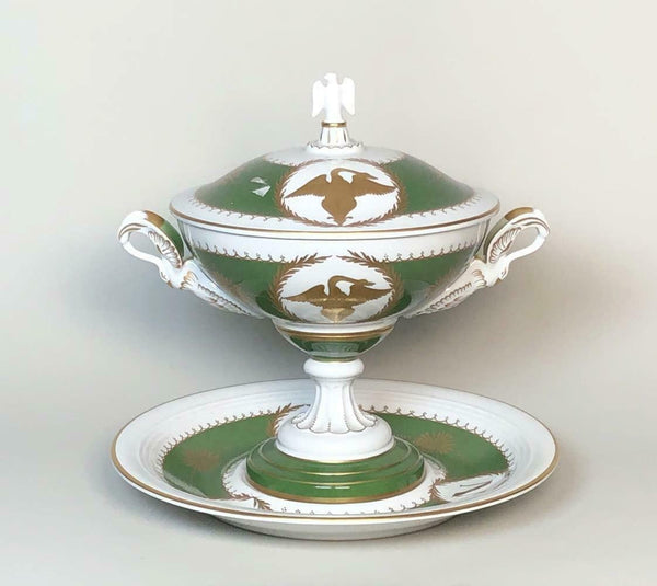 Huge french Porcelain De couleuvre marked napoleon Eagle Centerpiece lidded bowl