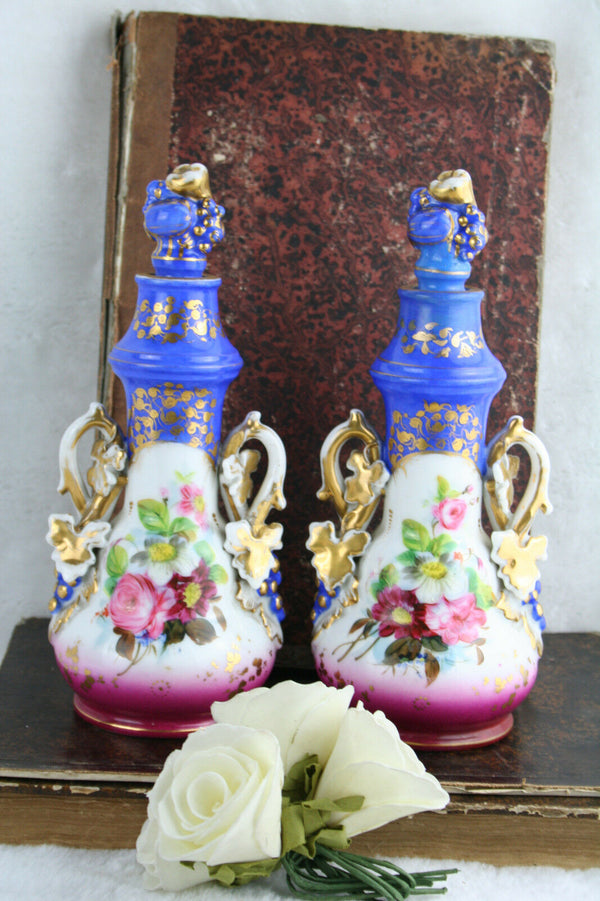 PAIR exclusive French antique 1900 old paris porcelain flacons gout de petit