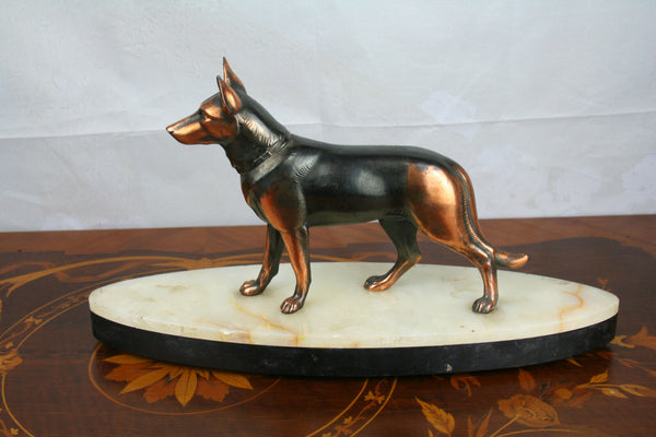 ART DECO French 1930 Spelter german dog statue sculpture marble base