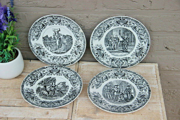 Antique set 4 SARREGUEMINES pottery marked plates jeanne d'arc theme