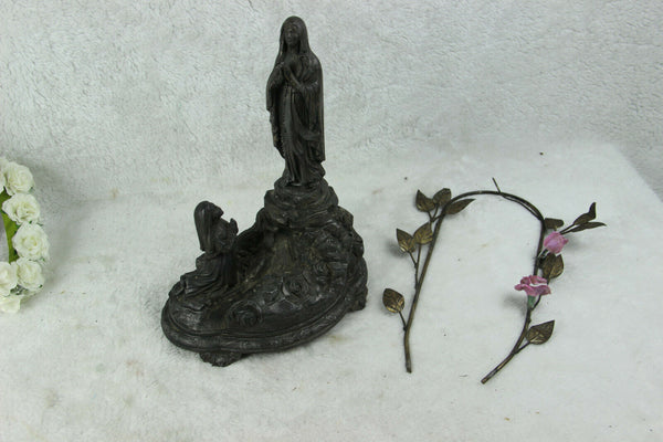 Antique French LOURDES virgin Mary apparition music box ave maria religious