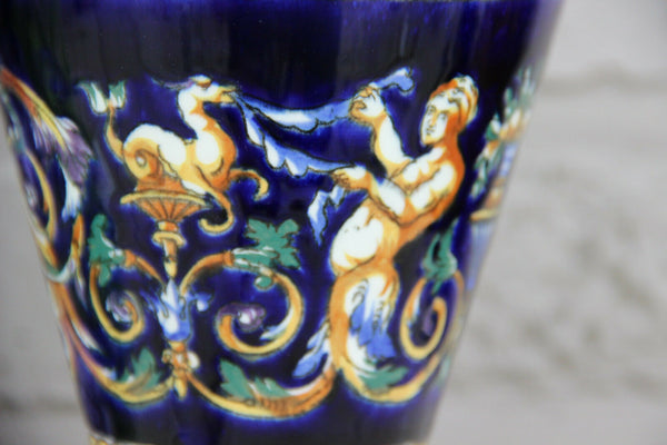 French GIEN marked porcelain mythological faun putti scene Vase