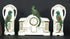ART DECO 1930 Belgian Faience porcelain Parrot birds Vases clock set marked