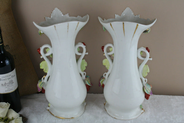 Antique 19thC PAIR vieux paris porcelain floral decor Vases