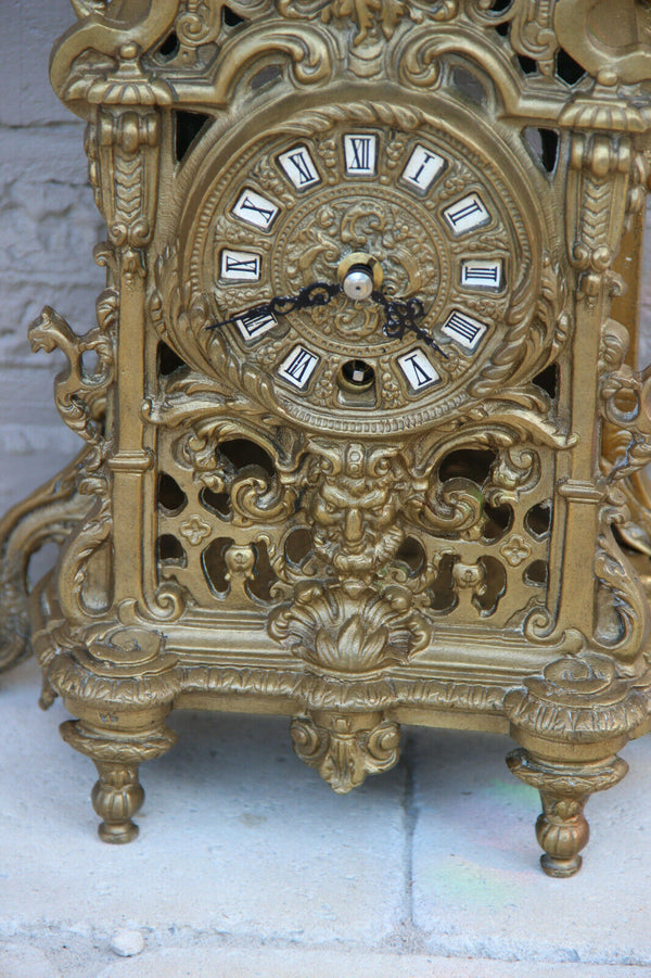French antique Bronze Clock Lion head