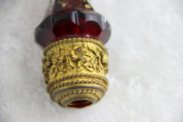 RARE Antique victorian Facet ruby red Glass enamel Staircase finial Louis XVI