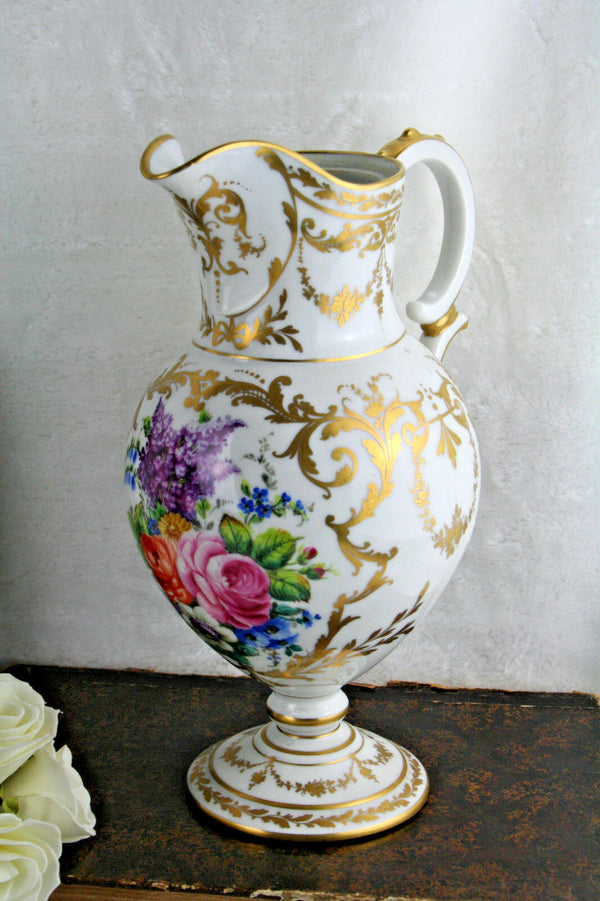 Antique French paris porcelain marked Pitcher coffee milk tableware floral 30's