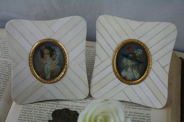 PAIR exclusive MINIATURE paintings High society Lady portraits Victorian French