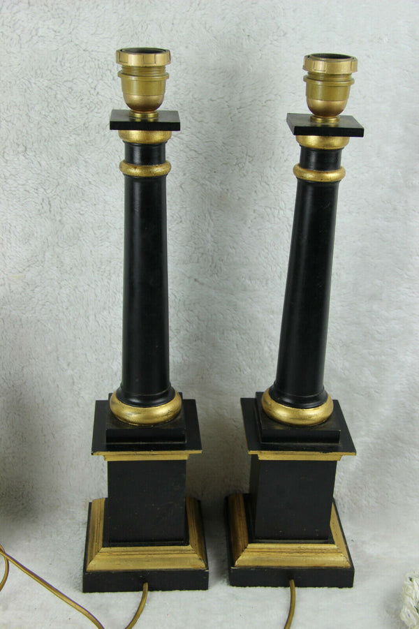 Pair vintage Wood carved empire style 1970 French table desk lamps