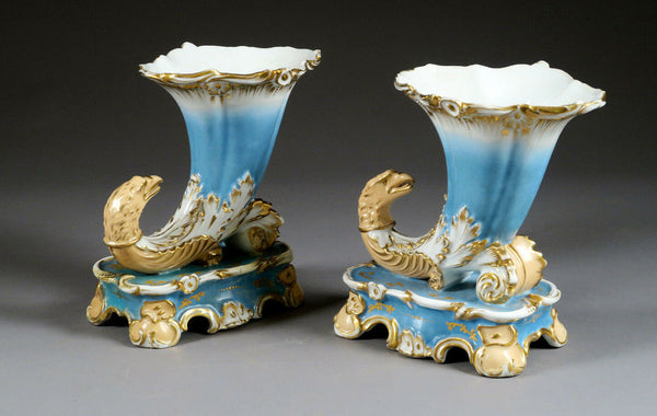 1880 Antique French PAIR Cornucopia horn dragon chimaera paris porcelain statue
