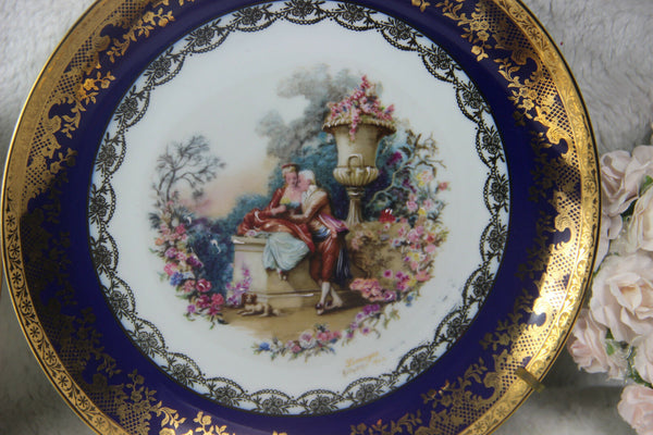 Set 6 French Limoges marked porcelain romantic scene plates