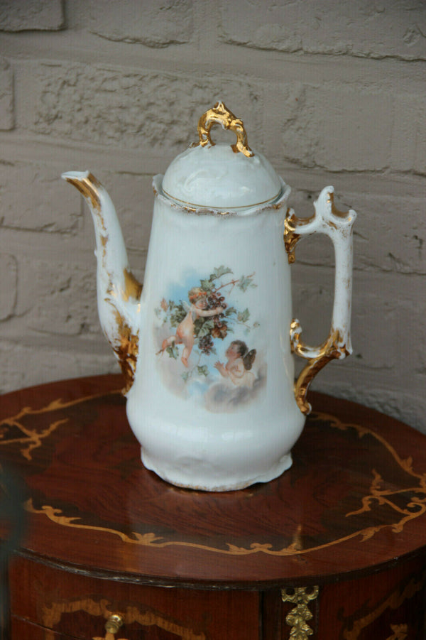 Antique French porcelain putti angels scene romantic coffee tea pot