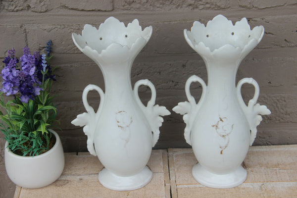 PAIR antique vieux paris porcelain  hand paint floral porcelain vases