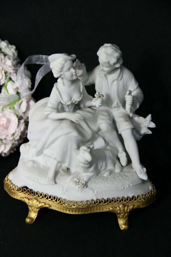 German Unterweissbach Bisque porcelain group romantic couple sheep statue