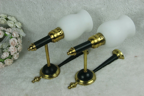 PAIR maison lunel arlus wall lights sconces opaline white glass shades 1970