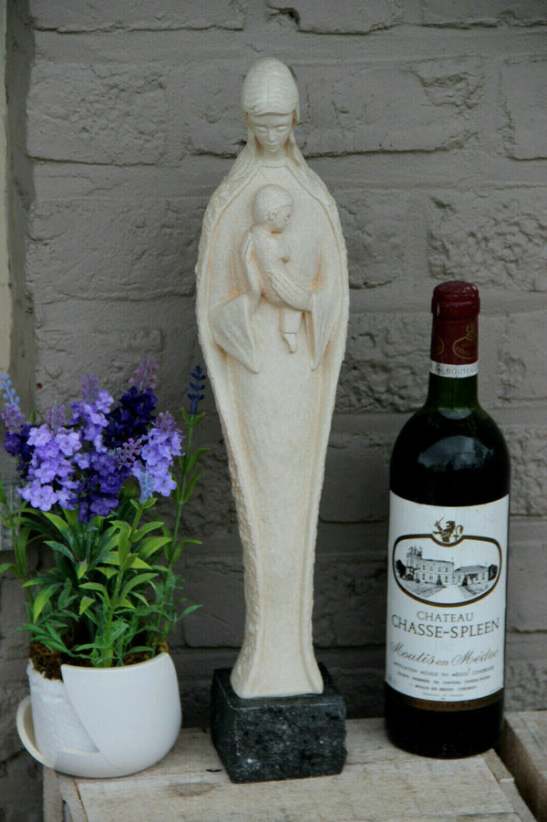 RARE art deco Religious Chalkware Madonna figurine statue stone base marked
