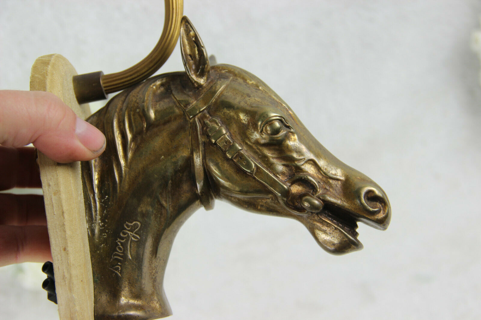 PAIR antique Bronze horse head sconces wall lights equestrian by
