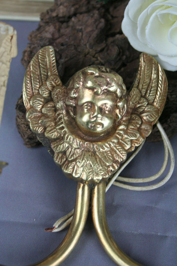PAIR French brass bronze Wall sconces lamps lights Angels putti cherubs 1930