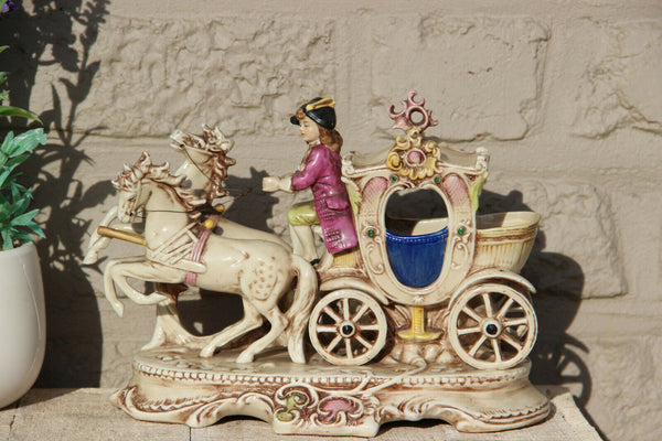 Antique german porcelain statue group coach driver horses marked