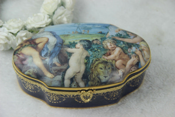 French porcelain Limoges Box putti cherub romantic 1950