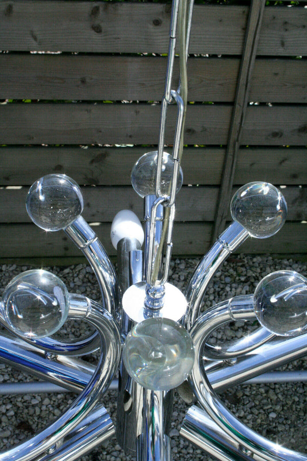 ususual 6 arm Mid-century 70's chrome Sputnik sunburst glass balls retro space