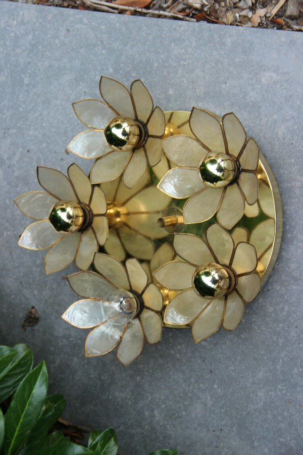 Mid century BOULANGER Mother pearl nacre Lotus flower Flush mount chandelier