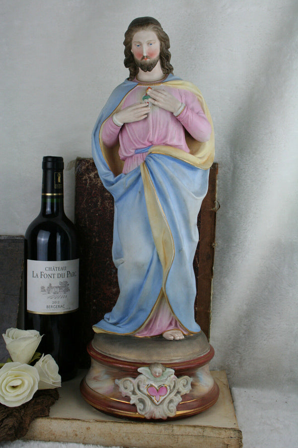 Antique Vieux andenne porcelain Belgian 1900 Sacred heart christ statue gorgeous